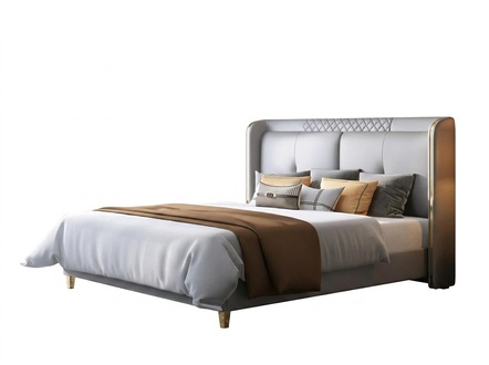 Luxury design leather double bed in modern style made of real wooden frame 150/180x200cm sizes
