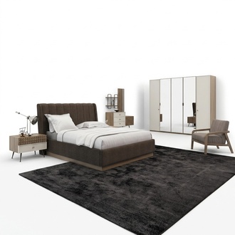 Luxury bedroom double bed 2x bedside tables wood complete 6 pieces modern