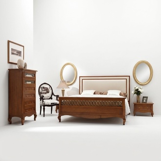 Luxury Bedroom Set 4pcs. Bed 2 Bedside Tables Chest of Drawers Solid Wood Furniture Italy