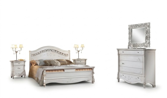 Luxury bedroom set 4 pieces. Bed + 2x bedside table + chest of drawers Modern design beds Real wood