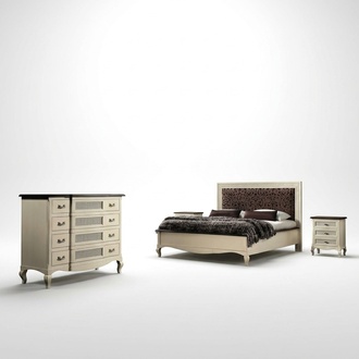 Luxury Bedroom Set 4pcs Bed 2 Bedside Tables Chest of Drawers Solid Wood Furniture Italy