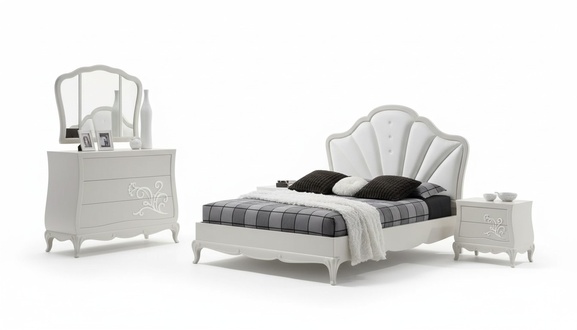 Luxury bedroom set 5-piece bed 2x bedside tables chest of drawers designer furniture