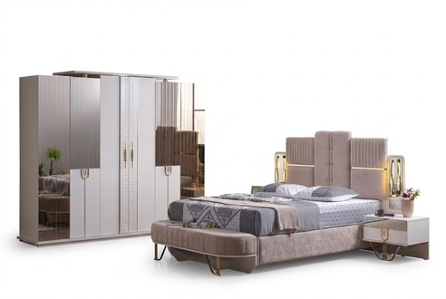Luxury bedroom set 5 pcs bed 2x nightstands closet bench