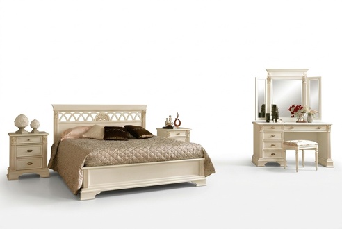 Luxury bedroom set 6 pieces. bed 2x bedside table dressing table designer furniture Real wood