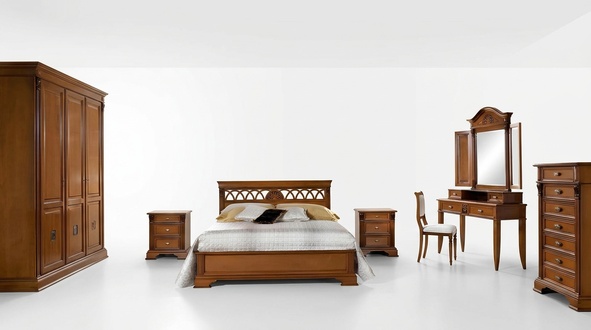 Luxury bedroom set 8 pieces. Bed + 2x bedside table + dressing table designer furniture Real wood