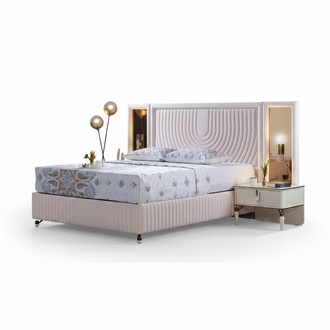 Luxury bedroom set bed + 2x bedside tables wood Complete Modern