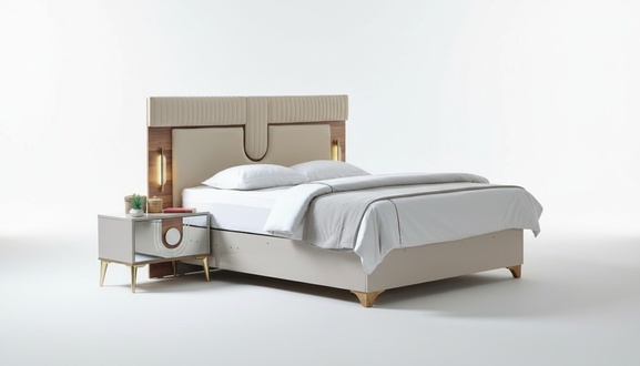 Luxury Modern bedroom set bed + 2x bedside tables wood Complete