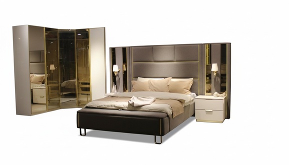 Luxury bedroom set bed + 2x bedside tables + bench design furniture 4 pcs. new