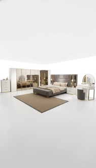 Luxury bedroom set bed + 2x bedside tables chest of drawers wardrobe wood new