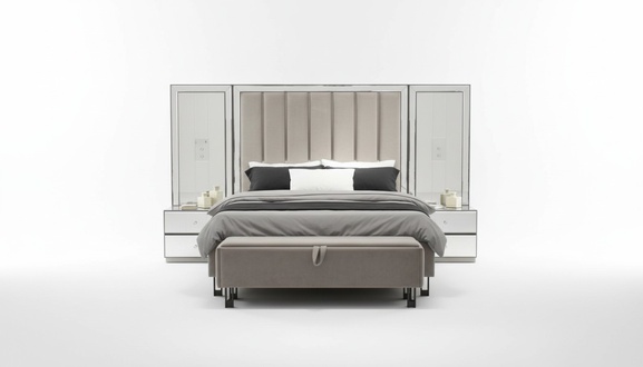 Luxury bedroom set bed + 2x bedside tables + bench 4pcs. new