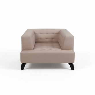 Luxury beige leather chair upholstered lounge single seater relax club chair style