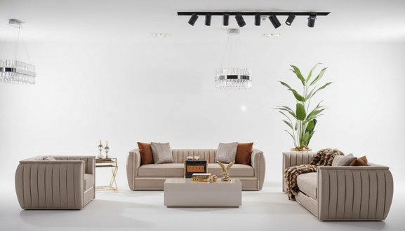 Luxury beige sofa set 3+3+1 seater coffee table sofa armchair sofas 5 pieces