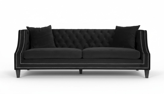 Luxury Black Fabric Couch Three Seater Upholstery Furniture Hotel Living Room Practice Velvet