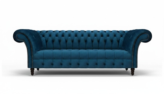 Luxury Blue Chesterfield Textile Sofa Living Room Upholstered Furniture 3-Seater