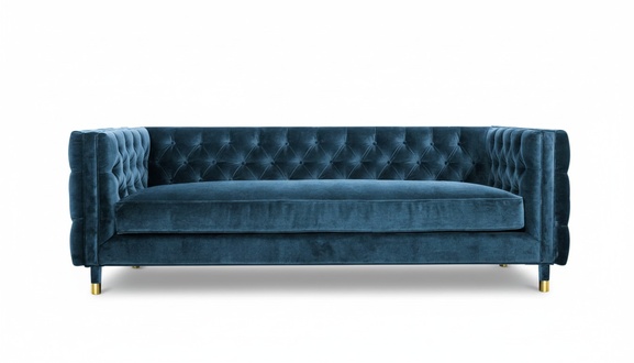 Luxury Blue Chesterfield Velvet Three Seater Upholstery Furniture Hotel Living Room Practice