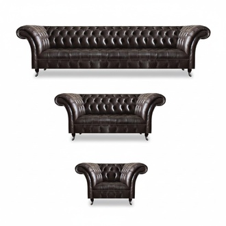 Luxury Brown Chesterfield Furniture Leather Suite Four-Seater Armchair 2-Seater