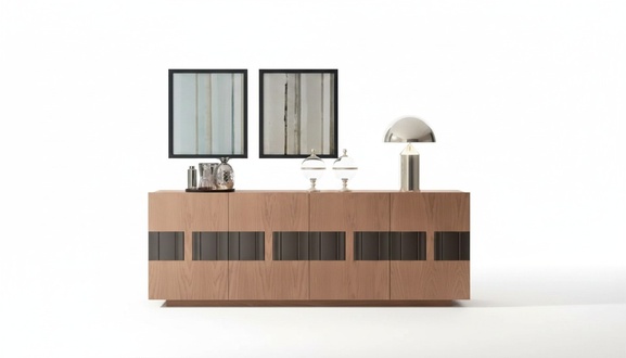 Luxury Brown Sideboard Modern Living Room Cabinet 4-door Wooden Furniture