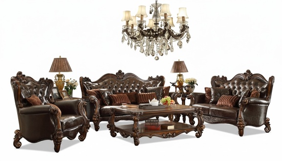 Luxury Chesterfield Sofa Set 3+2+1 Seater + Coffee Table Furniture Couch Sofa Wood