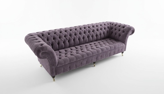 Luxurious 4-Seater Chesterfield Sofa XXL Purple Textile Upholstered Couch With Wheels New