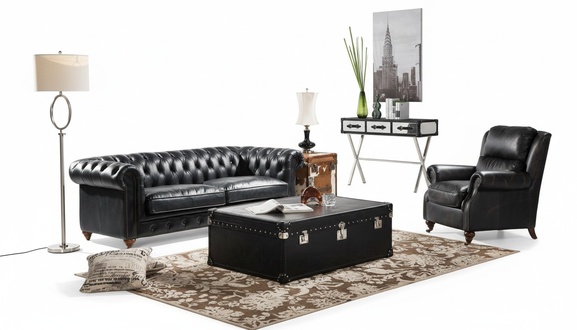 Luxury Chesterfield sofa set 3 + 1 seat coffee table 4-piece set sofa leather set