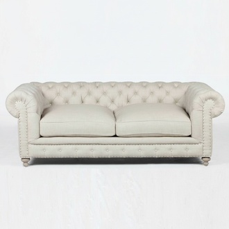 Luxury Chesterfield 3-Seater Classic Textile White Upholstery Couch England Seat Cushions New