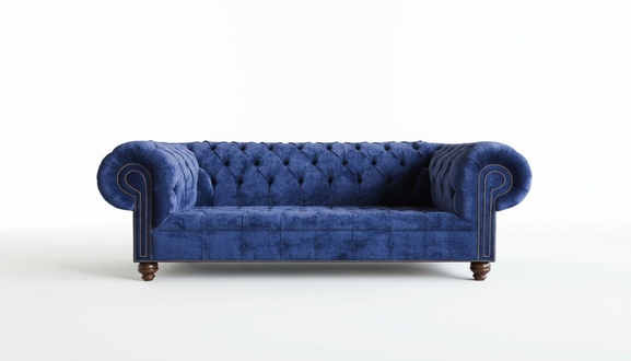 Luxurious Chesterfield Sofa 3-Seater Blue Textile Upholstery Wooden Feet New Comfortable Couch