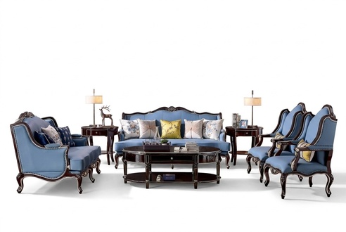 Luxury Classic Chesterfield Sofa Set 3+2+1+1 Seater Blue Black