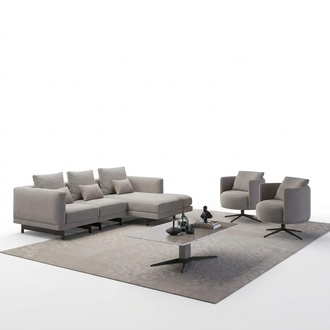 Luxury complete 4-piece corner sofa L-shape designer 2x armchair wood coffee table new