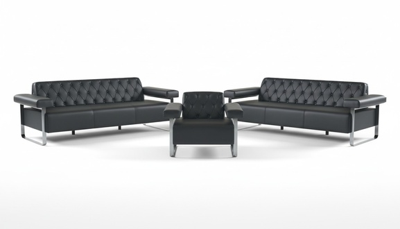 Luxury Complete Sofas 3-Piece Black 3-Seater Chesterfield Modern Furniture