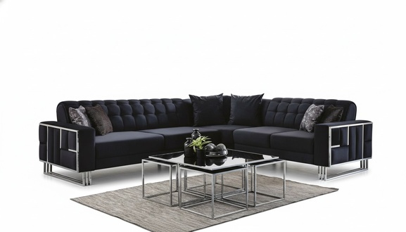 Luxury corner sofa textile couches furniture corner set metal elements couch sofa