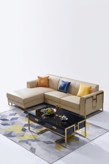 Luxury design corner sofa couch upholstered seat leather set residential landscape Italy