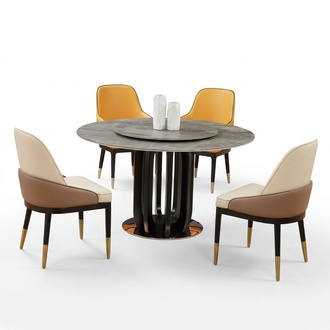 Luxury design dining room round dining table 4x classic armchairs Lehn chairs 4 pieces.