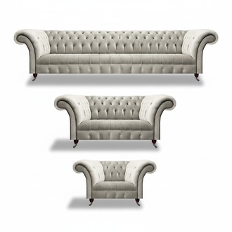 Luxury design sofa set 3-piece Chesterfield living room white complete furnishings