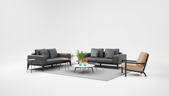 Luxury designer seat set sofa upholstery set Italy leather textile 2 + 2 new couch