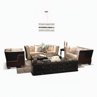 Luxury Designer Sofa Couch Upholstery Seat Set Wood Leather Textile 3+2+1 New