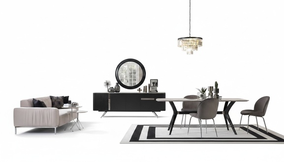Luxury Loft Design Dining Room Set Furniture Table Dresser 4x Chairs