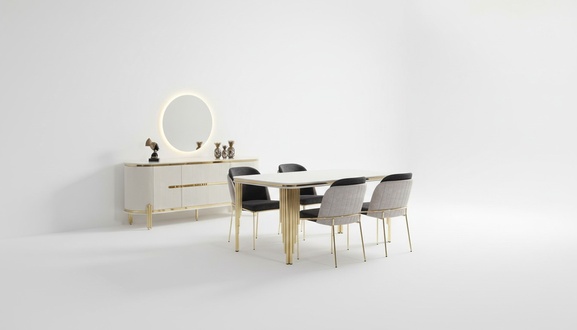 Luxury dining room set dining set dining table chairs set 6pcs gold white