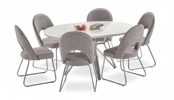 Luxury dining room set dining table with 6 chairs new complete modern furniture 7 pieces.