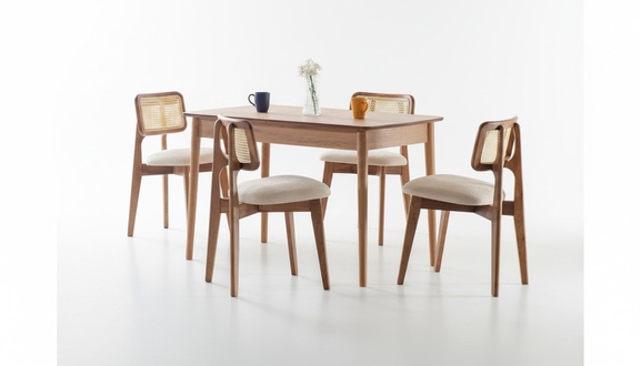 Luxury dining room set dining table 4x chairs wooden chair textile dining group ensemble