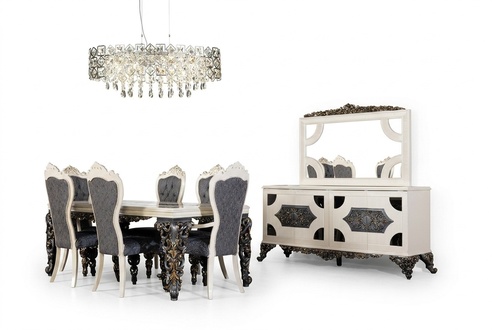 Luxury Dining Room Group 6 Chairs Dining Table Sideboard Dining Set 9pcs.