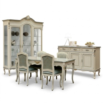 Luxury dining room set 5 pieces white wood furniture 4x chair table style baroque new