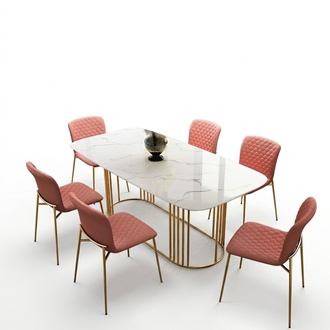 Luxury Dining Table Stainless Steel Marble Table Imitation Stone Dining Room 140x80cm