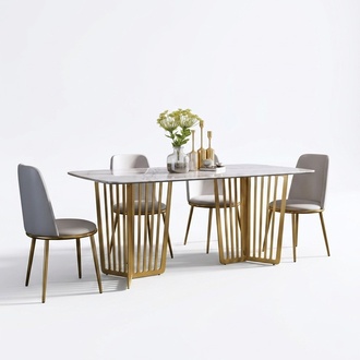 Luxury dining table leather + stainless steel marble imitation stone table dining room 160x90cm