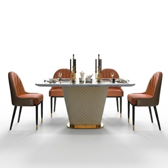 Luxury dining table leather + stainless steel marble imitation stone table dining room 160x100