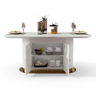 Luxury Dining Table Stainless Steel Wood Imitation Stone Table Dining Room 180x100cm Oval New