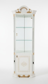Luxury designed rococo style gloss corner cabinet with glass swing doors & shelves