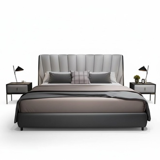 Luxury Double Hotel Beds 180x200cm Sleeping Room Grey Leather Bed Upholstery Design