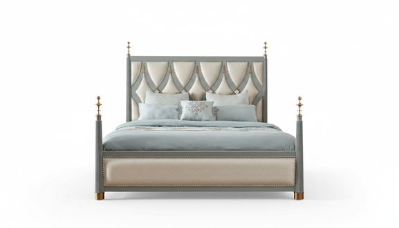 Classic royal style massive marriage double bed with stainless steel 180x200cm size, model - MK1901-B