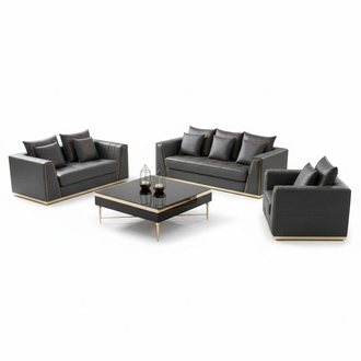 Luxury Furniture Sofa Set Couch Upholstery 3 2 1 Seater with Coffee Table Wood New