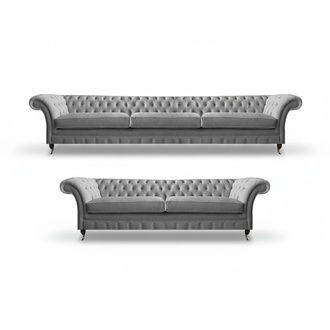 Luxury Gray Designer Sofas Complete 2-piece Living Room Chesterfield 2x Sofas